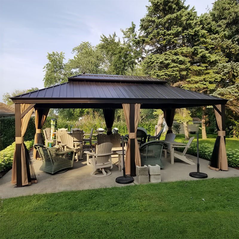 PURPLE LEAF Outdoor Hardtop Gazebo for Garden Bronze Double Roof Aluminum Frame Pavilion