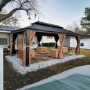 PURPLE LEAF Outdoor Hardtop Gazebo for Garden Bronze Double Roof Aluminum Frame Pavilion with String Lights-clear