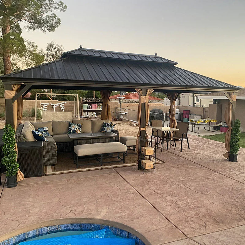 PURPLE LEAF Outdoor Hardtop Gazebo for Garden Bronze Double Roof Aluminum Frame Pavilion