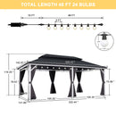 PURPLE LEAF Patio Hardtop Gazebo for Outdoor Grey Galvanized Steel Double Roof White Aluminum Poles with Curtains and String Lights-milky