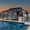 PURPLE LEAF Patio Hardtop Gazebo for Outdoor Grey Galvanized Steel Double Roof White Aluminum Poles with Curtains and String Lights-milky