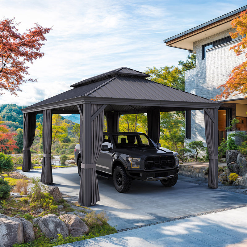PURPLE LEAF Outdoor Metal Carport Gazebo Grey Steel Roof Aluminum Frame Shelter for Parking