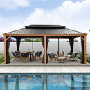 PURPLE LEAF Hardtop Gazebo for Patio Wood Grain Aluminum Frame Awning with Reinforcement Support Rod