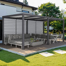 PURPLE LEAF Athena Louvered Pergola Grey Outdoor Aluminum Pergola with Roller Blinds Adjustable Gazebo Rainproof for Patio Deck Garden