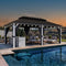 PURPLE LEAF Patio Hardtop Gazebo for Outdoor Grey Galvanized Steel Double Roof White Aluminum Poles with Curtains and String Lights-clear