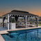 PURPLE LEAF Patio Hardtop Gazebo for Outdoor Grey Galvanized Steel Double Roof White Aluminum Poles with Curtains and String Lights-milky