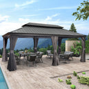 PURPLE LEAF Patio Gazebo for Backyard Grey Hardtop Galvanized Steel Roof Awning with Reinforcement Support Rod
