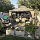 PURPLE LEAF Deck Gazebo Champagne Hardtop Metal Frame Double Roof with Curtains and Netting with Lights-milky