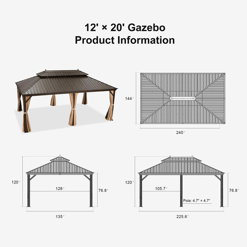 【Outdoor Idea】PURPLE LEAF Outdoor Gazebo with Bronze Aluminum Frame Dining Sets-Bundle sales