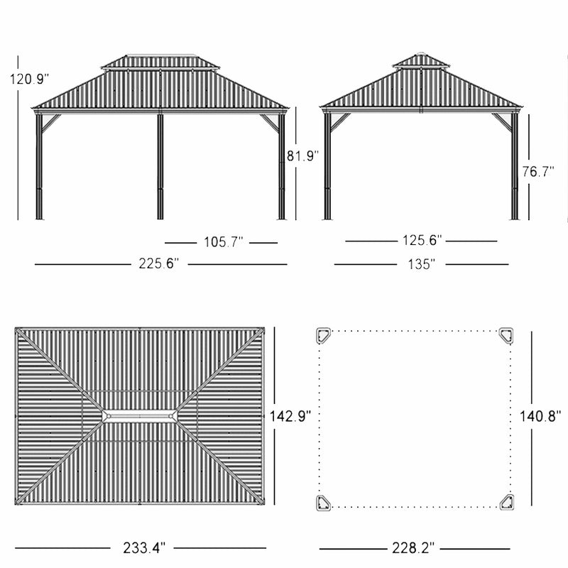 PURPLE LEAF Patio Gazebo for Backyard Grey Hardtop Galvanized Steel Roof Awning String Lights-milky