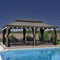 PURPLE LEAF Patio Gazebo for Pool Light Grey Hardtop Galvanized Steel Roof with String Lights-milky