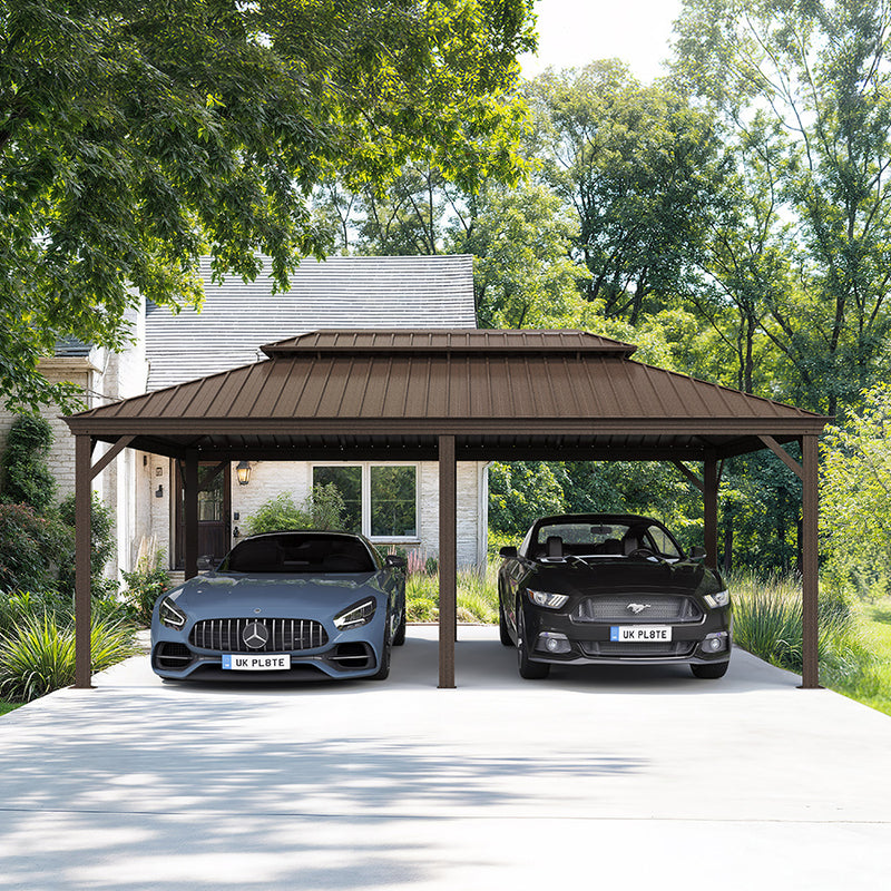 PURPLE LEAF Outdoor Metal Carport Gazebo Bronze Steel Roof Aluminum Frame Shelter for Parking