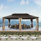 PURPLE LEAF 12' x 20' Large Outdoor Hardtop Gazebo for Patio Backyard with Double Bronze Hard Roof and Khaki Curtains