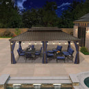 PURPLE LEAF Outdoor Hardtop Gazebo for Patio Bronze Aluminum Frame Pavilion with Navy-Blue Curtain and String Lights-clear