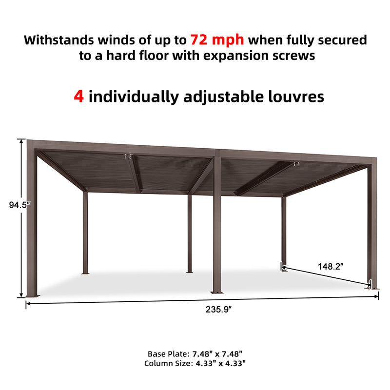 PURPLE LEAF Louvered Pergola Outdoor Aluminum Pergola with Adjustable Roof for Deck Backyard Garden Hardtop Gazebo