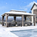 PURPLE LEAF Modern Gazebo Grey Hardtop Galvanized Steel Double Roof White Aluminum Poles with Curtains and Netting