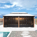 PURPLE LEAF Sunroom Hardtop Gazebo Solarium Wood Grain  Galvanized Steel Double Roof All-Weather Aluminum Outdoor Screen House