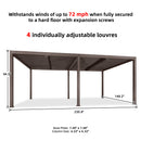 PURPLE LEAF Louvered Pergola Bronze Outdoor Aluminum Pergola with Roller Blind Adjustable Gazebo Rainproof for Patio Deck Garden