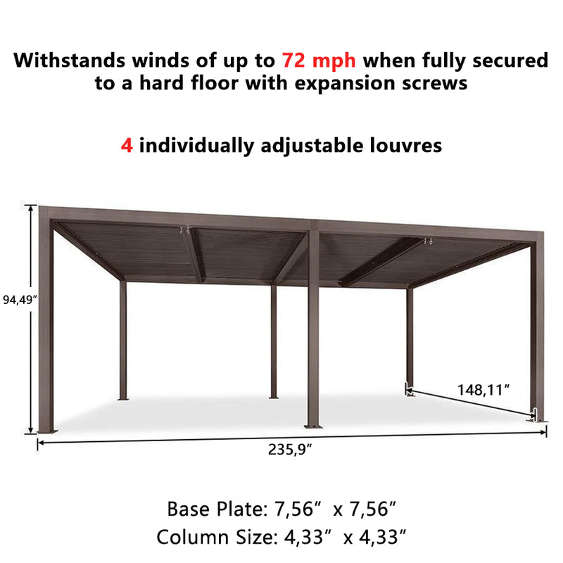 PURPLE LEAF Louvered Pergola Outdoor Aluminum Pergola with Adjustable Roof for Deck Backyard Garden Hardtop Gazebo