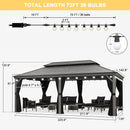 PURPLE LEAF Patio Gazebo for Pool Light Grey Hardtop Galvanized Steel Roof with String Lights-milky