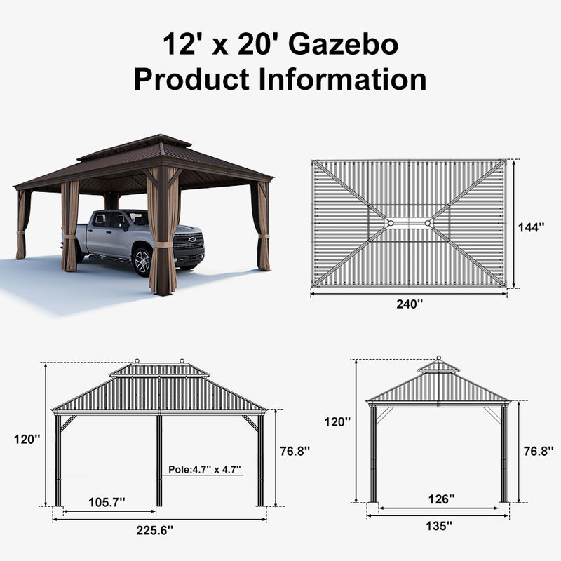 PURPLE LEAF Outdoor Metal Carport Gazebo Bronze Steel Roof Aluminum Frame Shelter for Parking