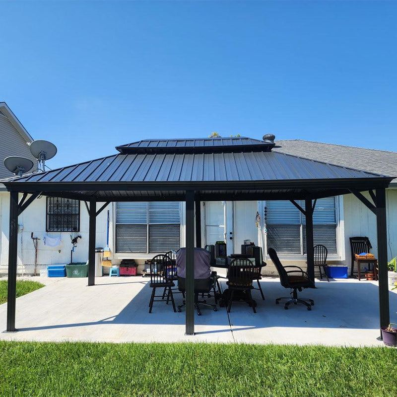 PURPLE LEAF Patio Gazebo for Backyard Grey Hardtop Galvanized Steel Roof Awning（not include curtains）