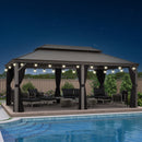 PURPLE LEAF Patio Gazebo for Pool Light Grey Hardtop Galvanized Steel Roof with String Lights