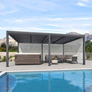 PURPLE LEAF Athena Louvered Pergola Grey Outdoor Aluminum Pergola with Roller Blind Adjustable Gazebo for Patio Deck Garden