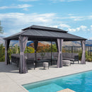 PURPLE LEAF Grey Hardtop Gazebo with Heavy Duty Galvanized Steel Double Roof with Reinforcement Support Rod