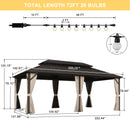 PURPLE LEAF  Outdoor Hardtop Gazebo Bronze Metal Frame Galvanized Steel Double Roof with Lights-clear