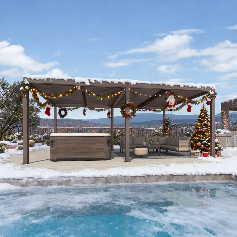 PURPLE LEAF Athena Outdoor Louvered Pergola Adjustable Metal Roof Bronze Hardtop Gazebo Patio Pavilion