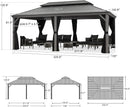 PURPLE LEAF Patio Gazebo for Pool Light Grey Hardtop Galvanized Steel Roof with Reinforcement Support Rod
