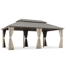 PURPLE LEAF Deck Gazebo Champagne Hardtop Metal Frame Double Roof with Curtains Netting and Reinforcement Support Rods