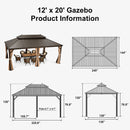 PURPLE LEAF Outdoor Hardtop Gazebo for Garden Bronze Double Roof Aluminum Frame Pavilion