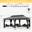 PURPLE LEAF Patio Gazebo for Pool Light Grey Hardtop Galvanized Steel Roof with String Lights-clear