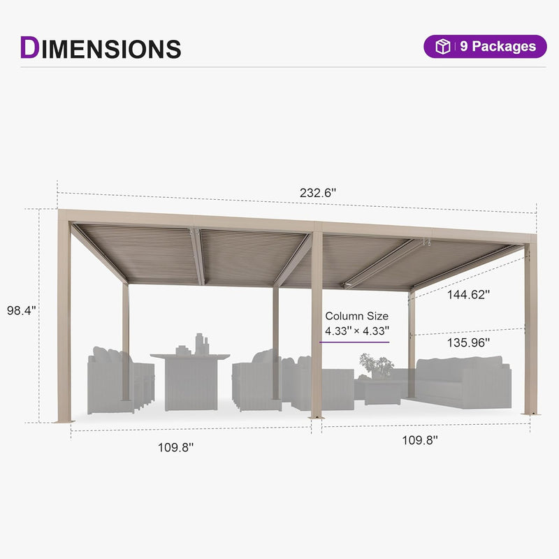 PURPLE LEAF Louvered Pergola Outdoor Aluminum Pergola with Adjustable Roof for Deck Backyard Garden Hardtop Gazebo