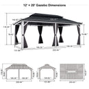 PURPLE LEAF Patio Hardtop Gazebo for Outdoor Grey Galvanized Steel Double Roof White Aluminum Poles with Curtains and Netting