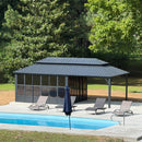 PURPLE LEAF Sunroom Hardtop Gazebo Solarium Grey Galvanized Steel Double Roof  All-Weather Aluminum Outdoor Screen House with String Lights