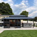 PURPLE LEAF Sunroom Hardtop Gazebo Solarium Grey Galvanized Steel Double Roof  All-Weather Aluminum Outdoor Screen House with String Lights