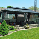 PURPLE LEAF Patio Gazebo for Backyard Grey Hardtop Galvanized Steel Roof Awning with String Lights-clear