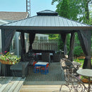 PURPLE LEAF Patio Gazebo for Backyard Grey Hardtop Galvanized Steel Roof Awning with String Lights-clear