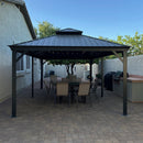 PURPLE LEAF Patio Gazebo for Backyard Grey Hardtop Galvanized Steel Roof Awning String Lights-milky