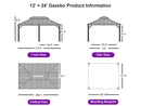 PURPLE LEAF Hardtop Gazebo for Patio Wood Grain Galvanized Steel Frame Awning with Netting