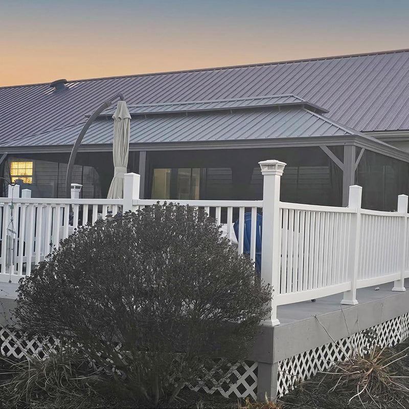 PURPLE LEAF Patio Gazebo for Pool Light Grey Hardtop Galvanized Steel Roof with String Lights