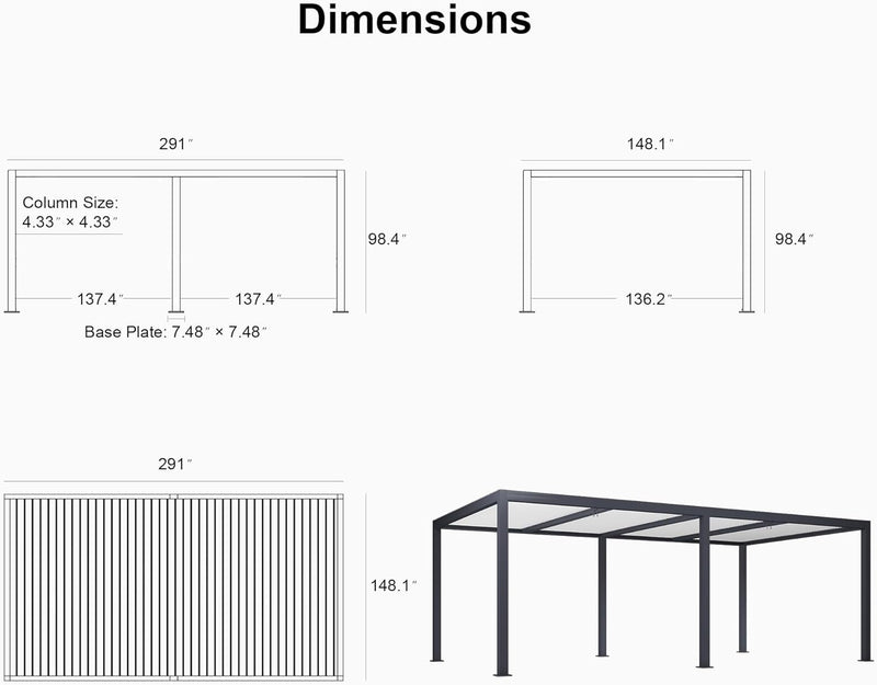 PURPLE LEAF Louvered Pergola Modern Grey Pergola with White Roof for Deck Backyard Garden