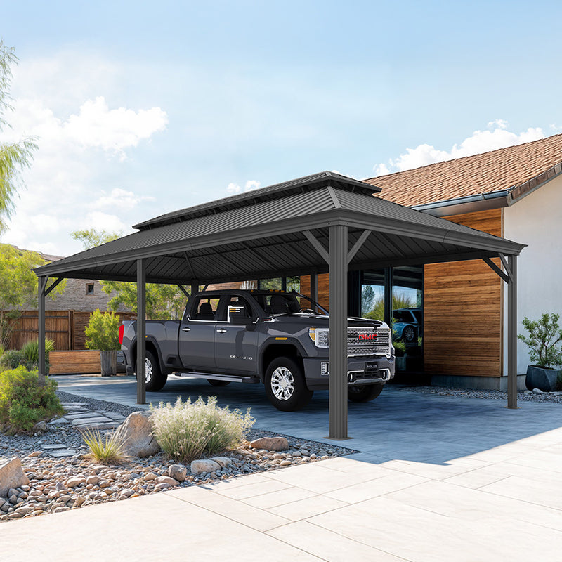 PURPLE LEAF Outdoor Metal Carport Gazebo Grey Steel Roof Aluminum Frame Shelter for Parking
