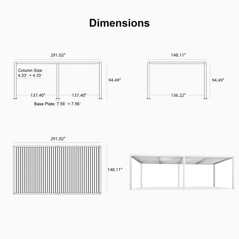 PURPLE LEAF Louvered Pergola Modern White Pergola with Adjustable Roof for Deck Backyard Garden