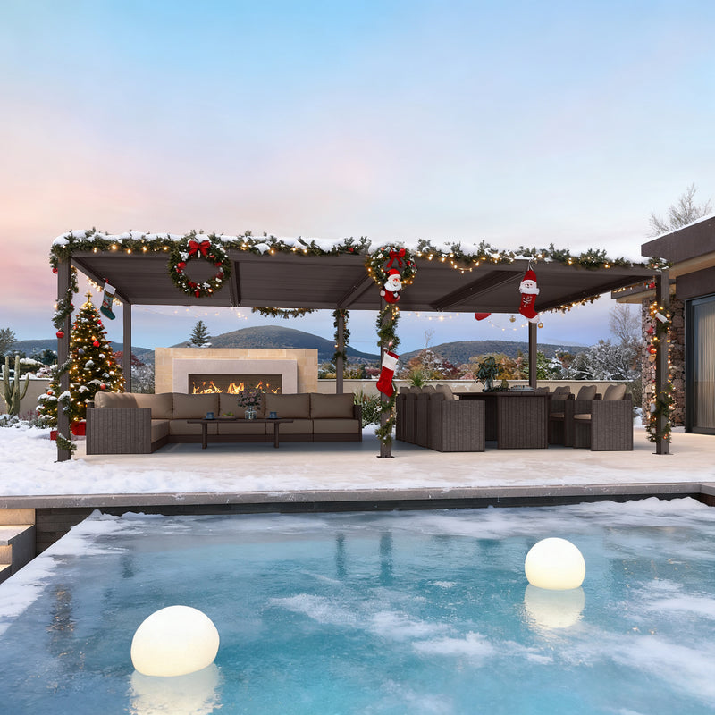 PURPLE LEAF Athena Outdoor Louvered Pergola Adjustable Metal Roof Bronze Hardtop Gazebo Patio Pavilion