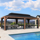 PURPLE LEAF Hardtop Gazebo for Patio Wood Grain Aluminum Frame Awning with Reinforcement Support Rod