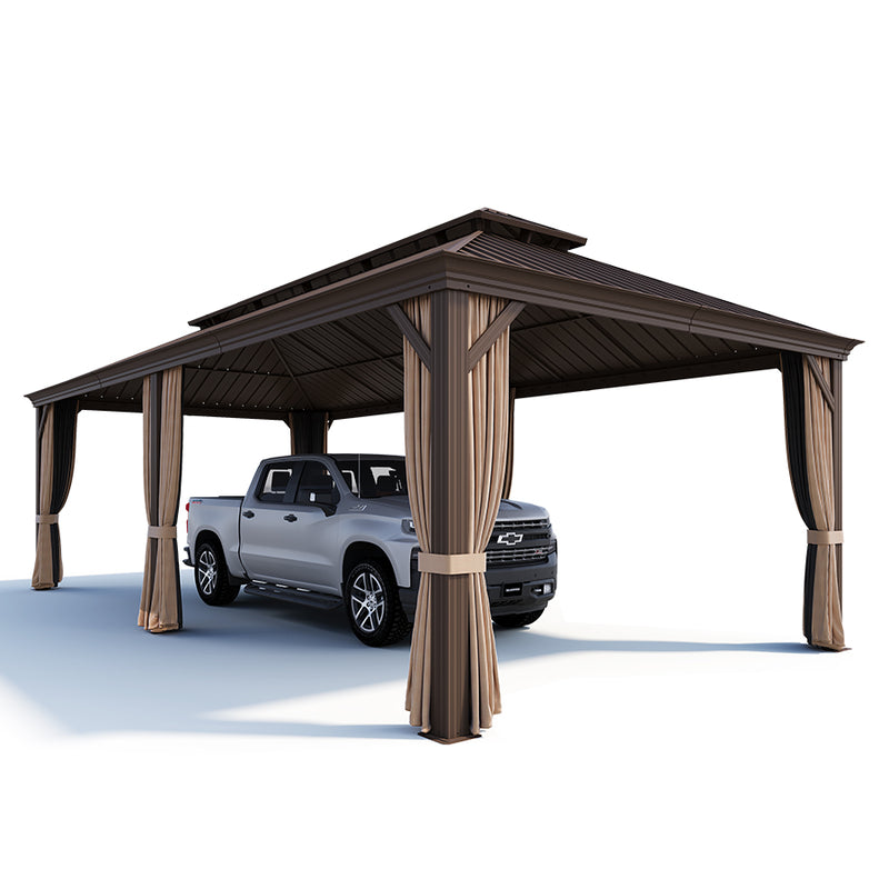 PURPLE LEAF Outdoor Metal Carport Gazebo Bronze Steel Roof Aluminum Frame Shelter for Parking